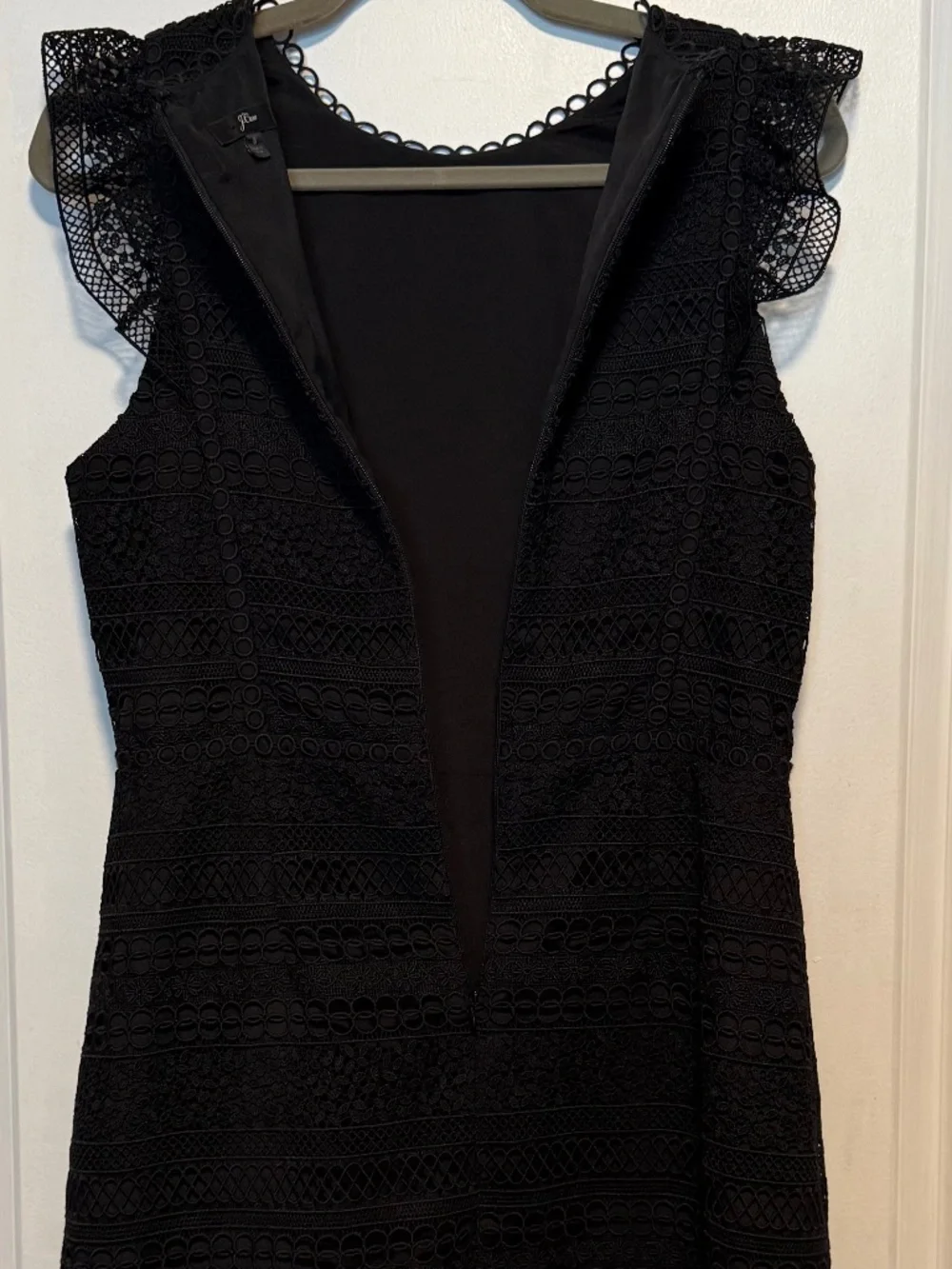 J. Crew Black Mixed Lace Cap Sleeve Ruffed Dress Size 8